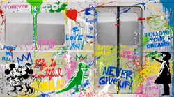 Subway - Never Give Up by Mr. Brainwash - Stencil and Mixed Media on Aluminium sized 36x20 inches. Available from Whitewall Galleries